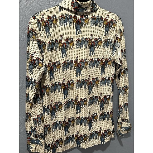 Rare! Vintage Mens Horse Race Print 70s Disco Collar Taiwan Equestrian Derby - Picture 2 of 7